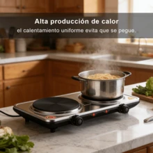 El horno eléctrico de dos cabezas, el circuito eléctrico de dos cabezas de 2000 W, la carcasa de acero inoxidable resistente a altas temperaturas y fácil de limpiar, el control de temperatura preciso con mando giratorio independiente, adecuado para uso doméstico en cocina y acampada al aire libre, admite varios tipos de cacerolas para calentar, cocer y freír. - Tipo de Enchufe A USA (110-127V) - Ver 5