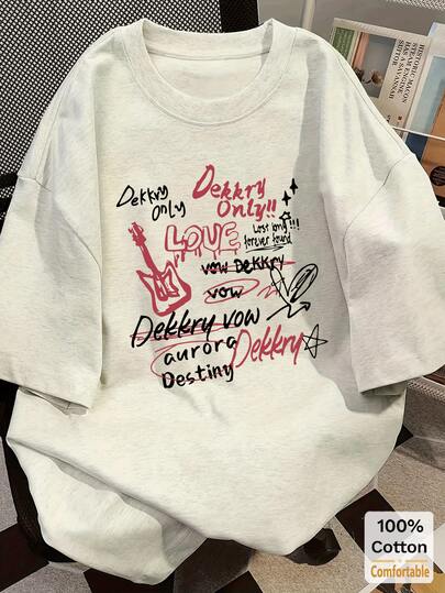 Letter Graphic Short Sleeve Midi T-Shirt, Fashionable Casual Top For Women