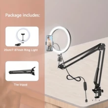 Essential Clip - On Selfie LED Ring Light With Adjustable Desktop Arm, Battery - Free, Portable, USB - Powered, Ideal For Live Streaming, Video Conferences, Cooking, Drawing, Reading & Video Recording - Black - View 6