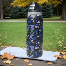 Stainless Steel Insulated Water Bottle, 32oz Capacity, Vacuum Insulated, Leak-Proof Spout Design - With Handle And Straw - Perfect For Travel, Featuring A Floral Pattern. - 黑色 - 查看 1