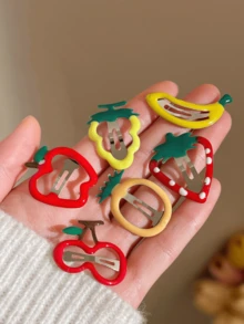 9pcs Cute Candy-Colored Clips, Fruit Hairpins, Hairpins, Hair Accessories, Sweet Cartoon BB Clips, Side Clips - Multicolor - View 2