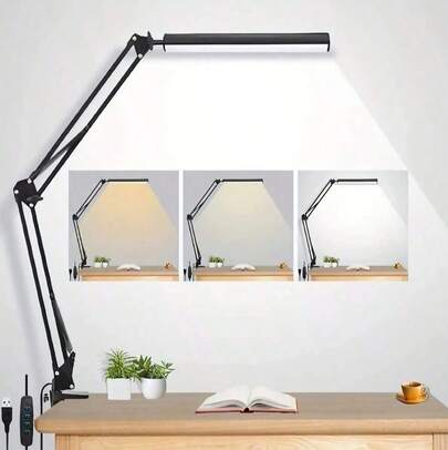 Lámpara de Computadora Ajustable LED Abrazadera Y Adaptador USB Regulable Brazo Oscilante Cuello De Cisne Flexible Cuidado De Ojos Brillo Continuo La Herramienta De Iluminación Definitiva Para Profesionales Exigentes Luz Para Mesa  LAMPARA MESA blanco