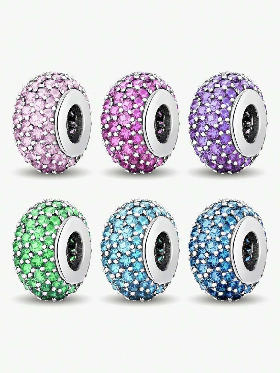 1PC 925 Sterling Silver Five Rows Of Zirconia Spacer Beads Suitable For Bracelets DIY Women's Jewelry - Set 11 - View 1