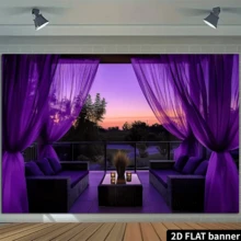 2D flacher 1 Stück tief lila Chiffon transparenter Vorhang, Polyester Hintergrundstoff, vielseitige Feiertagsraumdekoration, Fotografie-Requisite, ohne Stromversorgung, multifunktionale Dekoration, Feriengeschenk, Polyestermaterial, ohne Stromquelle erforderlich. - Violett - Übersicht 5