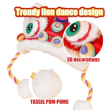 Conjunto de Fantasia de Animais de Estimação para o Ano Novo Chinês: Chapéu Auspicioso de Leão/Tigre com Babador Combinando, Faixa Ajustável para Cachorro/Gato para Sessão de Fotos, Presente do Festival da Dupla Felicidade, Adequado para Animais de Estimação Pequenos a Médios - Preto - Visão 7