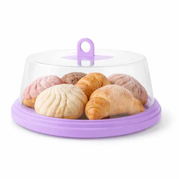 dandu home Panera Pastelera Redonda De Plástico Portátil Con Tapa Transparente, Para Transportar Y Almacenar Pan O Pasteles Charola de plástico, Portador de pan, pastel, frutas o alimentos multifunción