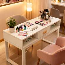 Mesa De Manicura Armada Minimalista Economica Con Cajón Para Salon - Blanco - Ver 1