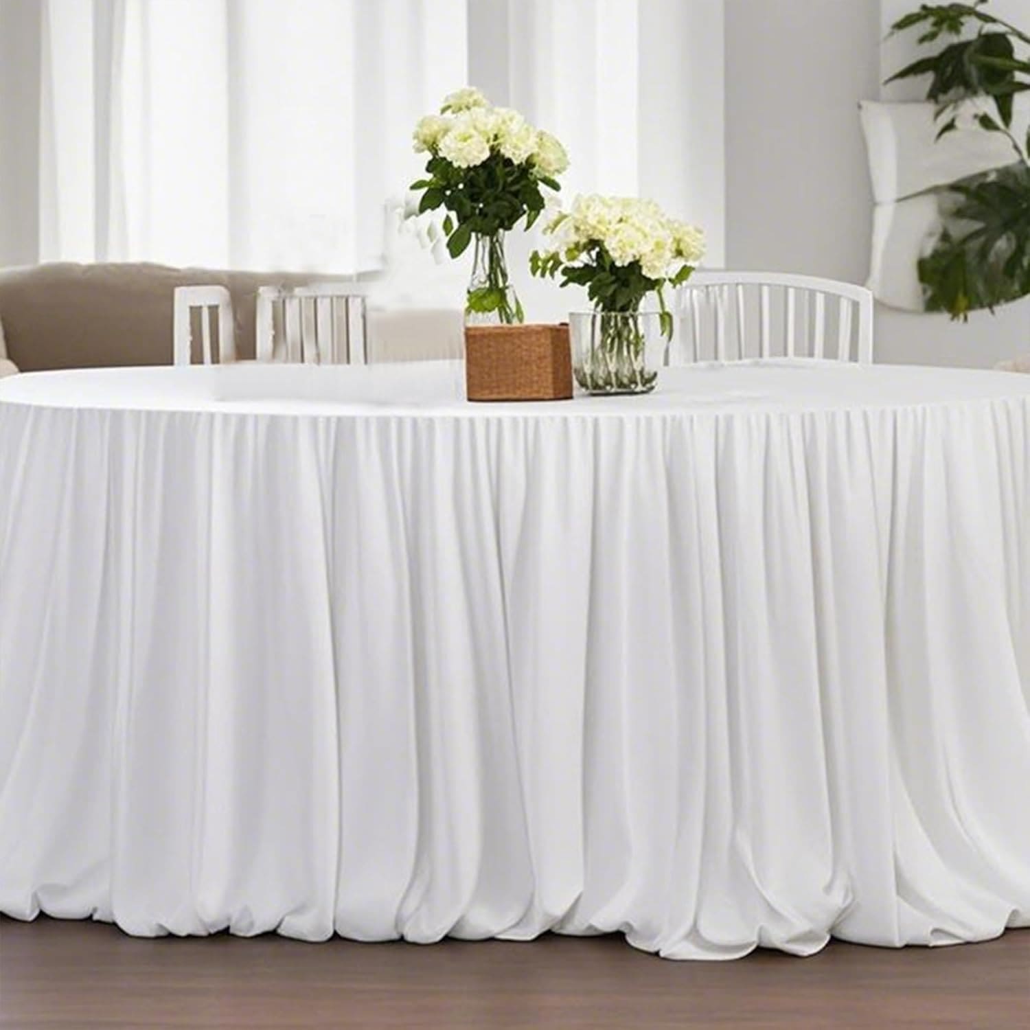 Gonna da tavolo in chiffon per decorazioni da matrimonio - Tovaglia trasparente bianca da 6 piedi per feste di nascita, festa di nascità e decorazioni per torte a casa, 2 strati, lavabile in lavatrice e riutilizzabile - Bianco - Visualizzare 1