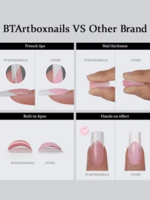 60片装短/长美甲贴纸套装，黑色和粉色法式软胶美甲贴纸组合，适合所有女性和女孩，法式美甲设计，日常佩戴美甲贴纸 - 黑色 - 查看 9