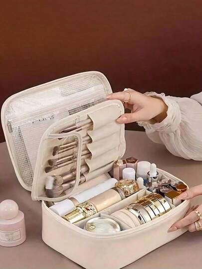 Travel Toiletry Bag - Space-Saving, Easy To Use, PU Material, Large Capacity Cosmetic Storage Box, Suitable For Travel, Multi-Functional Storage Bag, Great For Outdoor Use, Suitable For Student Back To School, Cosmetics And Toiletries Storage, Portable Free Compartment, Large Capacity, Neat And Tidy, Suitable As A Gift For Valentine's Day, Halloween, Mother's Day, Essential For College In Autumn, Travel Essential Holiday Vacation Bag, Ladies Cosmetic Bag Cosmetic Storage Bag