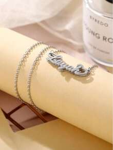 1条定制闪亮磨砂名字项链，女士吊坠名字项链，个性化不锈钢情书项链，情侣吊坠，家庭首饰，生日礼物，情人节礼物，节日礼物，圣诞礼物，送给她 - 彩色 - 查看 2