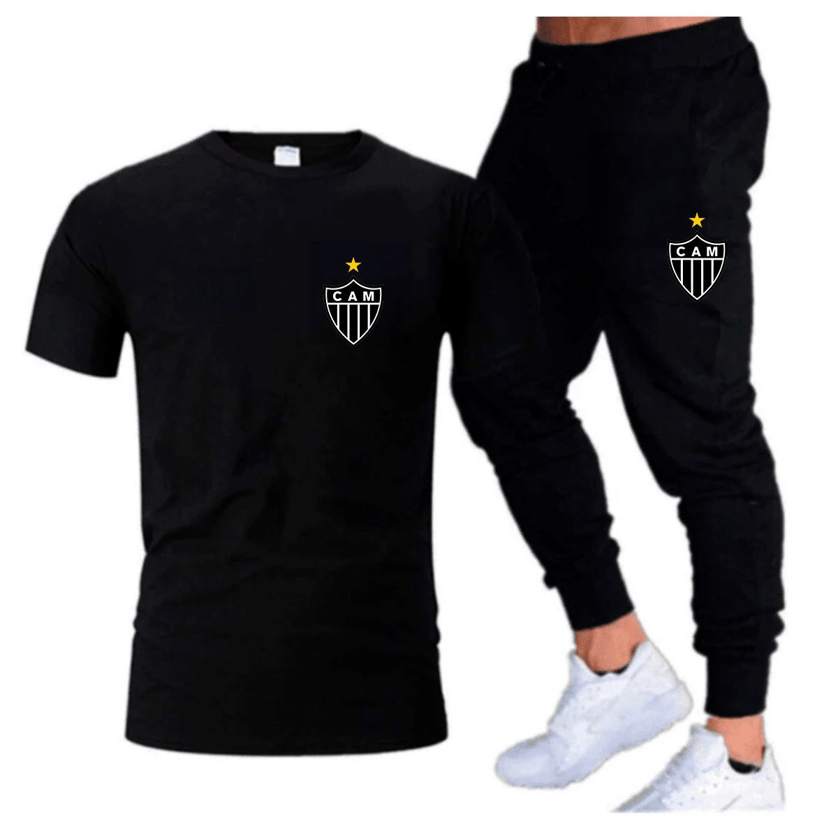 Soccer Team Atlético Mineiro (Galo) T-Shirt And Sweatpants Kit With Pocket - 黑色 - 查看 1