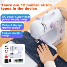 LÈRFM [MXBTG+]Máquina de coser overlock totalmente automática, pequeña, multifuncional, de escritorio, para uso doméstico, con pedal, luz, cortahilos y 9 regalos gratis [12 puntadas y pespunte] - Blanco - Ver 3