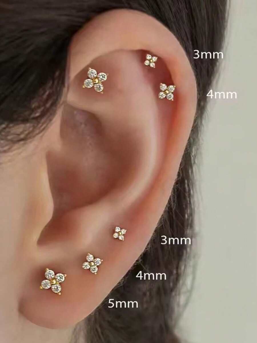 Mini Clover Flower Stud Earrings For Women - Dainty Zirconia Sweet Fresh Jewelry, Tiny Floral Ear Studs For Daily Wear, Dating & Gift Giving