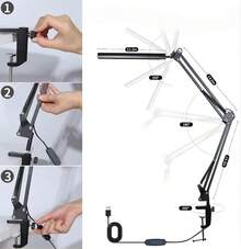 Lámpara de Computadora Ajustable LED Abrazadera Y Adaptador USB Regulable Brazo Oscilante Cuello De Cisne Flexible Cuidado De Ojos Brillo Continuo La Herramienta De Iluminación Definitiva Para Profesionales Exigentes Luz Para Mesa  LAMPARA MESA blanco - X3-17966-blanco - Ver 4