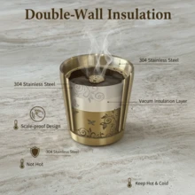 170毫升（5.7盎司）双层真空保温咖啡杯，304不锈钢金色马克杯，饰有新月藤蔓图案，适合斋月、开斋节、家居装饰，土耳其咖啡杯 - 双层304不锈钢金色阿拉伯藤蔓图案，花卉蝴蝶马克杯；花卉蝴蝶咖啡杯，保温小咖啡杯，适合斋月、圣诞节、情人节礼物，中东风格，适合家庭聚会。 - 星月 - 查看 7