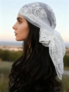 1 chiếc khăn bandana thời trang nữ cao cấp, nhẹ, thêu hoa, dài 80cm, phụ kiện cưới, khăn trùm đầu cho nữ, thích hợp cho đám cưới, tiệc tùng, họp mặt, mọi mùa. - trắng - Xem 3