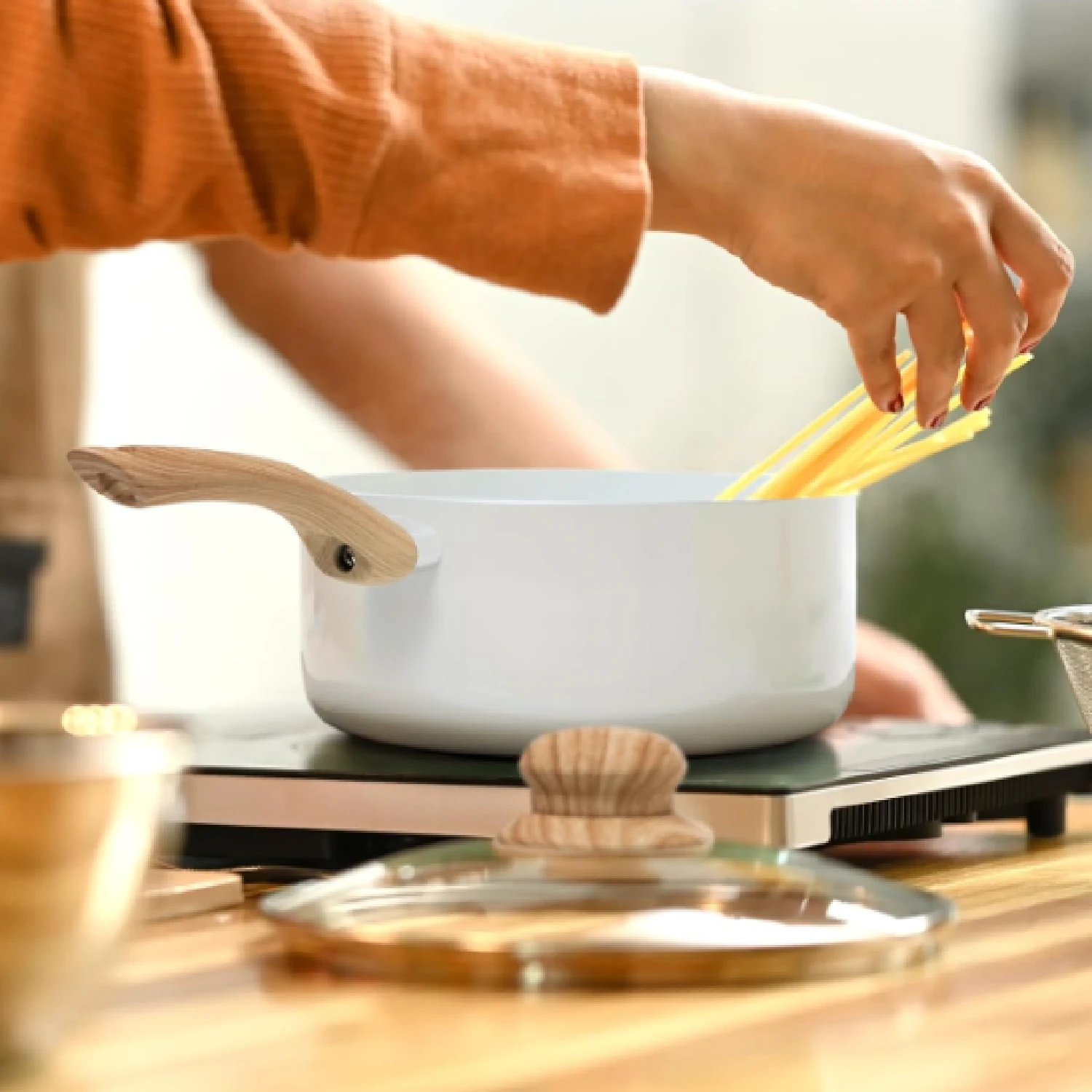 6 Pcs White Nonstick Cookware Set, Pots And Pans Set Non Stick With Glass Lid, Induction Cookware - trắng - Xem 1