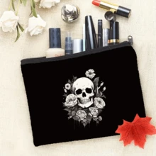 哥特骷髅花卉印花化妆包——送给个性女性、姐妹、女孩和侄女的完美礼物——化妆品和旅行必备收纳包——圣诞节、感恩节、万圣节和生日的理想之选，也是化妆间装饰的完美点缀 - 彩色 - 查看 3