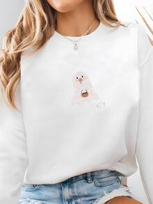 Women Plus Size Sports Sweatshirts - White - View 2
