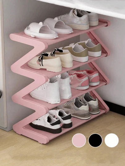 1pc 4-Tier Z-Shaped Shoe Rack, Plastic Floor Standing Storage Shelf, Multi-Function High Capacity Storage Rack, Easy To Assemble Floor Standing Organizer, Suitable For Living Room, No Tools Required, Stackable, Essential For Home And Dorm, Space Saving, Applicable For Hallway, Wardrobe, Living Room, Bedroom