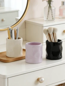 1 hộp đựng cọ trang điểm bằng nhựa hình dáng bất đối xứng, hình bình hoa không đối xứng với bề mặt dập nổi không đều, vật trang trí bàn làm việc đa chức năng, bình hoa mini kiêm hộp đựng đồ, thích hợp cho phòng khách, phòng ngủ và văn phòng (màu trắng và tím), trang trí phòng trang điểm. - Nhiều màu - Xem 7