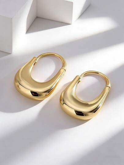 Charm-In Women's Gold-Plated Teardrop Puffy Hoop Earrings - Sleek Shiny Jewelry For Daily Outfits, Office & Evening Gatherings | Sophisticated Gift For Her On Anniversaries