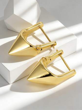 Charm-In Women's Gold-Plated Pointed Hoop Earrings - Edgy Minimalist Jewelry For Street Style, Work & Fashion Events | Unique Gift For Bold Trendsetters