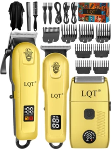 LQT 1/2/3pcs Professional Hair Clipper & Beard Trimmer Set, Includes Hair Clipper/Trimmer/Shaver, USB Rechargeable, LED Display, Low Noise & Vibration, Home Haircut Kit, Beginner-Friendly, Great Gift For Men - Gold - View 1