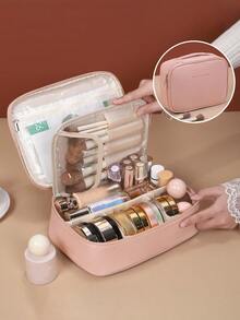 Travel Toiletry Bag - Space-Saving, Easy To Use, PU Material, Large Capacity Cosmetic Storage Box, Suitable For Travel, Multi-Functional Storage Bag, Great For Outdoor Use, Suitable For Student Back To School, Cosmetics And Toiletries Storage, Portable Free Compartment, Large Capacity, Neat And Tidy, Suitable As A Gift For Valentine's Day, Halloween, Mother's Day, Essential For College In Autumn, Travel Essential Holiday Vacation Bag, Ladies Cosmetic Bag Cosmetic Storage Bag