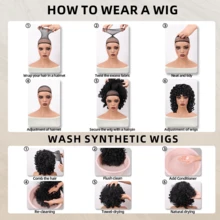 Peluca rizada corta con flequillo, peluca rizada esponjosa y voluminosa, peluca rizada grande, suave y esponjosa, cabello sintético natural, adecuada para uso diario y fiestas - Burdeos - Ver 12