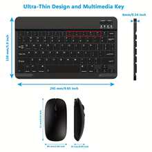 Set de 2 piezas de teclado y mouse inalámbricos mini de 10 pulgadas, recargables, de diseño ultrafino, compatibles con iPad Air/Pro, sistemas Android y Windows - Multicolor - Ver 3