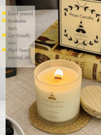 Poya Candle Approximately 50-Hour Burning Soy Wax Essential Oil Scented Candle, Transparent Frosted Glass Jar, 8 Fragrance Options, Handmade, Suitable As Gift For Friends & Family, Great For Dining Room, Bedroom, Bathroom, Study, Christmas, Thanksgiving, Mother's Day, Birthday, Meditation, Yoga, Relaxation