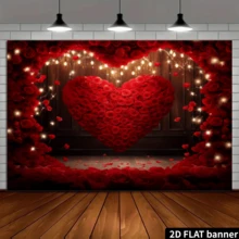 1 pieza de fondo fotográfico plano 2D de rosa roja, decoración floral de pared para el Día de San Valentín, boda, fiesta del Día de la Madre, ducha nupcial, cabina fotográfica, decoración multiusos, regalo festivo, material de poliéster, sin necesidad de energía eléctrica - Rojo - Ver 4