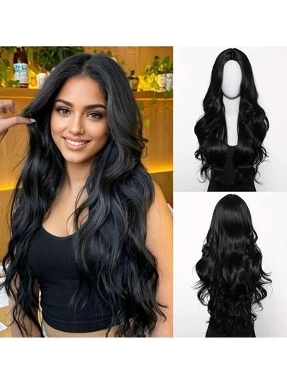 26 Inch Black Curly Wig - Elegant Ladies Wig, Middle Part, No Bangs, Fashionable Long Wig, Suitable For Daily Wear, Family Gatherings, Festivals, Parties, Cosplay, Valentine's Day And Other Occasions