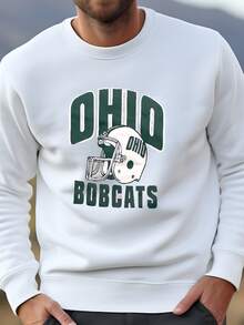 Mens Sudadera De Cuello De Tripulación De Fútbol Universitario De La Década De 1990 De La Universidad De Ohio Bobcats / Hecha En Los Estados Unidos / Tamaño 2xl (ver Las Medidas) Sudadera - Blanco - Ver 1