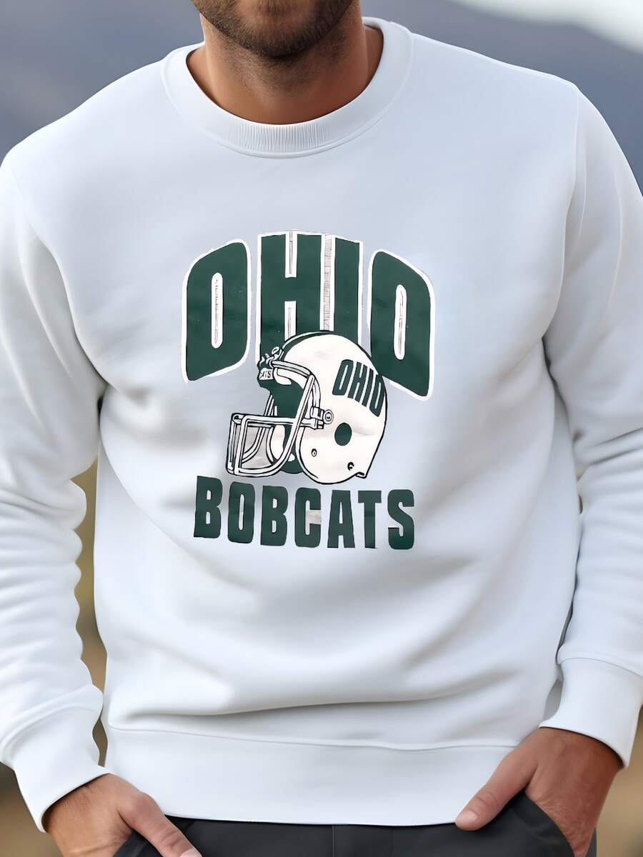 Mens Sudadera De Cuello De Tripulación De Fútbol Universitario De La Década De 1990 De La Universidad De Ohio Bobcats / Hecha En Los Estados Unidos / Tamaño 2xl (ver Las Medidas) Sudadera - Blanco - Ver 1