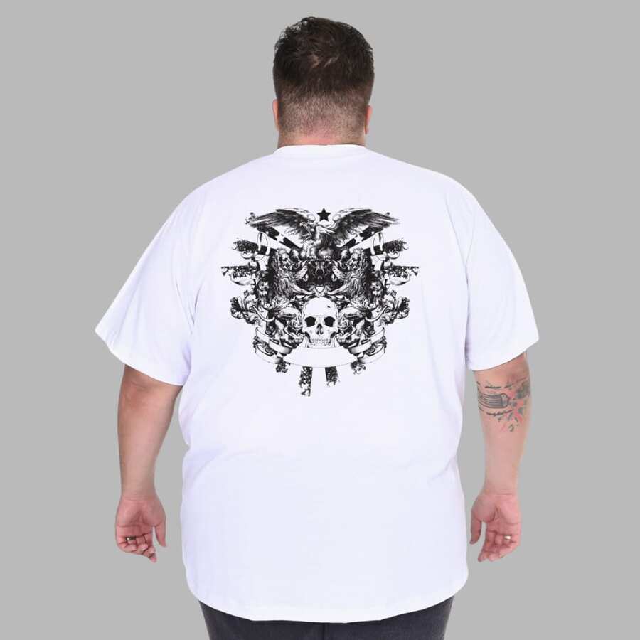 Plus Size Skull Skeleton T-Shirt, Premium Knit Fabric - Blanco - Ver 1