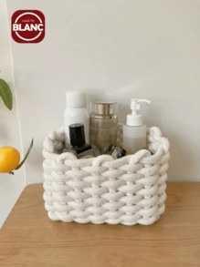 1 giỏ đựng đồ trang điểm dệt, quà tặng cho ngày lễ tình nhân, cho kỳ nghỉ bãi biển, bộ sưu tập phòng tắm, bộ sưu tập phòng ngủ, dung tích lớn - trắng - Xem 1