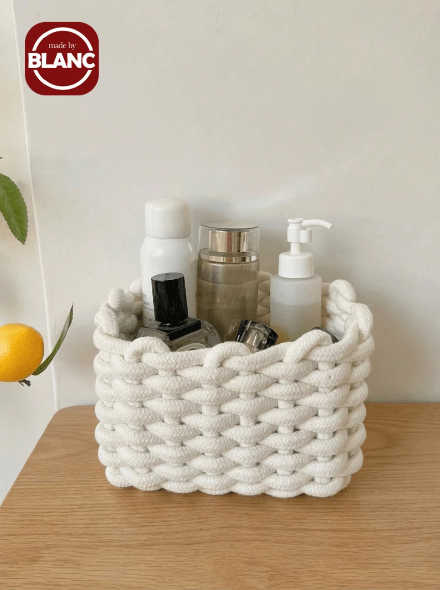 1 giỏ đựng đồ trang điểm dệt, quà tặng cho ngày lễ tình nhân, cho kỳ nghỉ bãi biển, bộ sưu tập phòng tắm, bộ sưu tập phòng ngủ, dung tích lớn - trắng - Xem 1