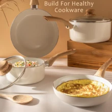 6 Pcs White Nonstick Cookware Set, Pots And Pans Set Non Stick With Glass Lid, Induction Cookware - trắng - Xem 2