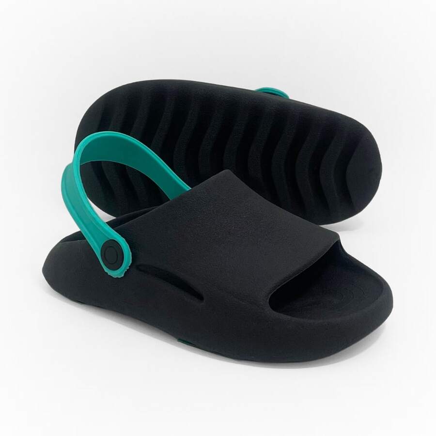 Boys' 2-In-1 Cloud Flip-Flops With Strap – Lightweight, Non-Slip And Comfortable - 黑色/綠松石色 - 查看 1