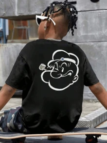 Camisetas impresas para niños de 4 a 16 años para niños y niñas One Boys Black Short Sleeve has retro cartoon print with vivid character details 100% Cotton material brings Light touch Super Soft and Breathable benefits Casual cool trendy style is ideal for daily casual wear summer outings friend gatherings street events and cozy all day wear for teens who enjoy edgy retro cartoon themed outfits - Negro - Ver 1