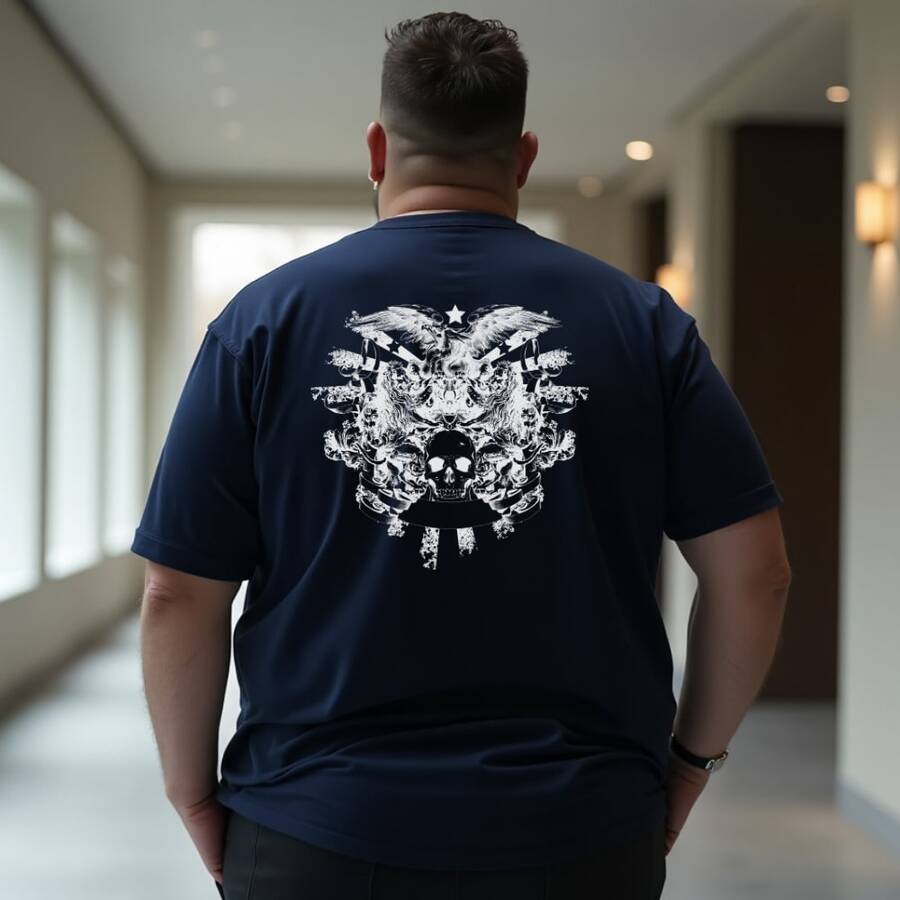 camiseta plus size Caveira Esqueleto malha premium - Azul Marinho - Visão 1