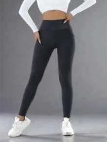 Women's High-Waist Fleece-Lined Leggings With Pockets - Cozy, Stretchy,  Warm, Multi-Color, Perfect For Fall And Winter Comfort, High Waisted Leggings - 灰色 - 查看 4