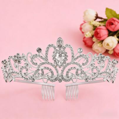 1件装时尚公主头饰皇冠，镶钻发箍，专为女性设计，适合生日、派对、婚礼、准新娘等场合，可作头饰、皇冠、发饰、服装皇冠、发饰、头花环等。