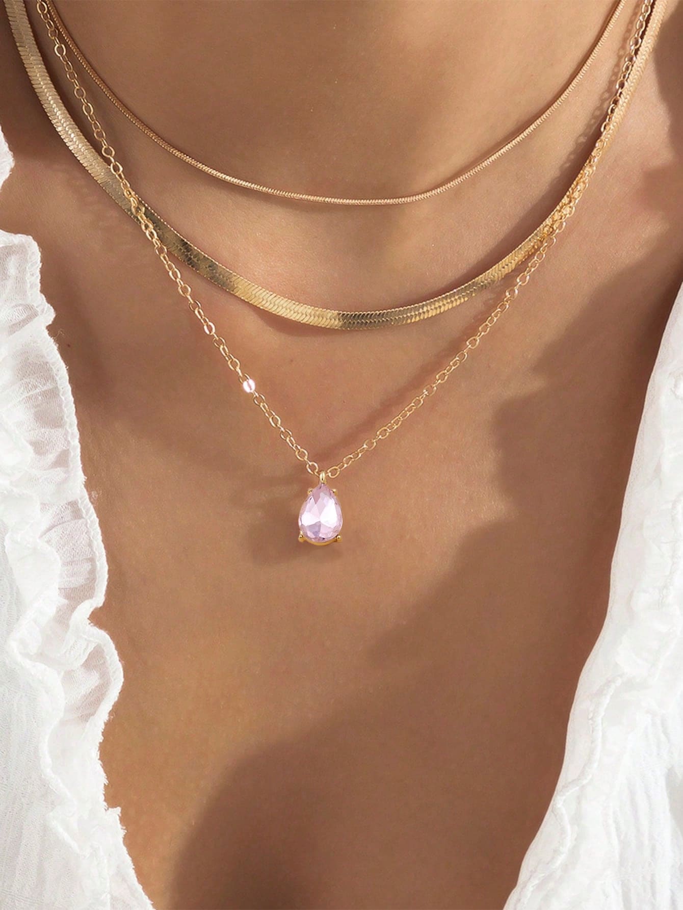 3 piezas Collar con accesorio gota de agua - Rosa - Ver 1