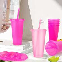 KAFUFU 25 Pcs Reusable Cups With Lids And Straws 24 Oz Glitter Iced Coffee Tumbler Plastic Travel Mug Cup For Smoothie Juices Birthday Sleepover Party Supplies For Girls - 25pc Light White - 查看 7