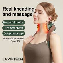 LEVIATECH USB充电式6D手部模拟颈肩按摩器，无线电动按摩设备，3种模式2档加热设置，适用于背部、手臂、腿部，便携式深度揉捏按摩器，送给父母的理想礼物 - 彩色 - 查看 6