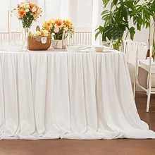 Gonna da tavolo in chiffon per decorazioni da matrimonio - Tovaglia trasparente bianca da 6 piedi per feste di nascita, festa di nascità e decorazioni per torte a casa, 2 strati, lavabile in lavatrice e riutilizzabile - Bianco - Visualizzare 4